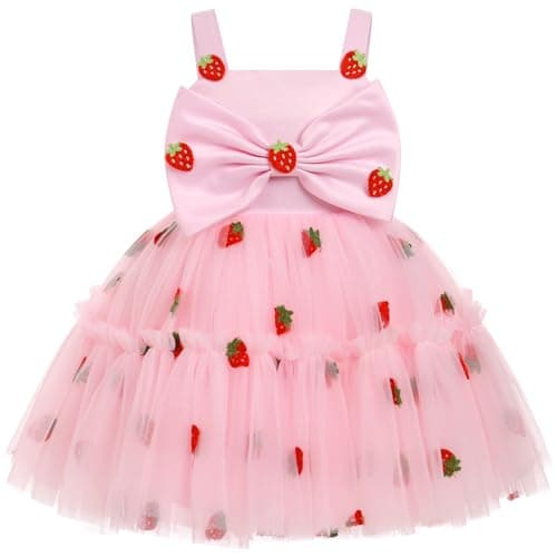 ODASDO Toddler Girls Bowknot Spaghetti Straps Tutu Tulle Birthday Party Dresses