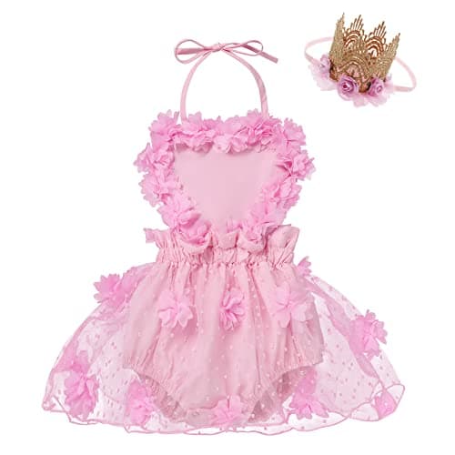 IBTOM CASTLE Baby Girl Boho One-Ruffle Lace Romper Tutu Dress for 1st Birthday Photoshoot