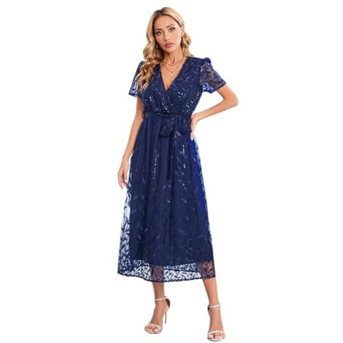 Sparkly V Neck Floral Embroidered Maxi Dress for Wedding Guest