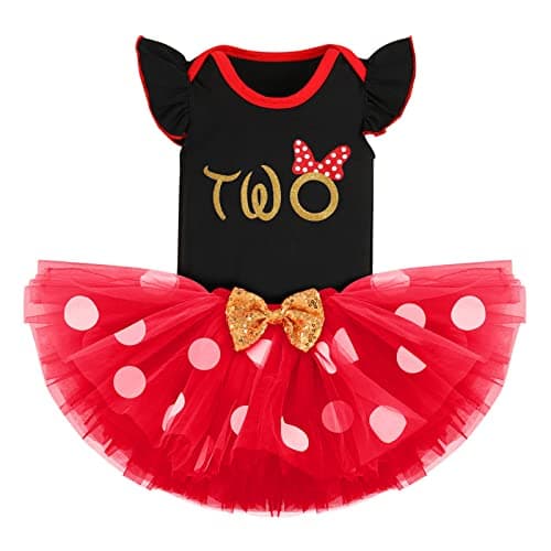 Baby Girl Birthday Outfit Set: Romper Top, Polka Dots Tutu Skirt, Headband