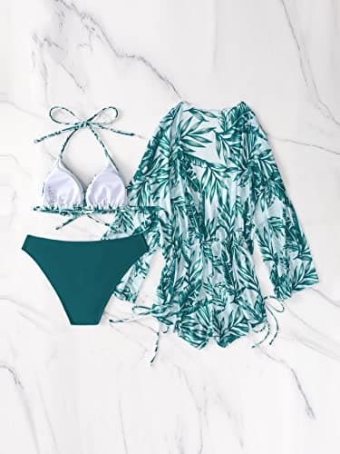 Women's 3 Piece Swimsuit Set with Sheer Mesh Cover Up