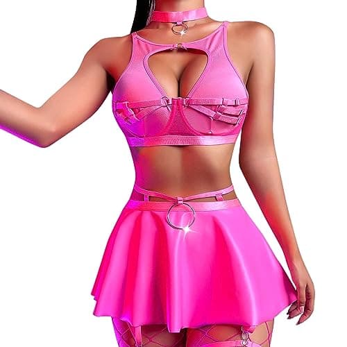 ABAFIP Women's Metallic Mini Skirt & Strapless Choker Dancewear Set