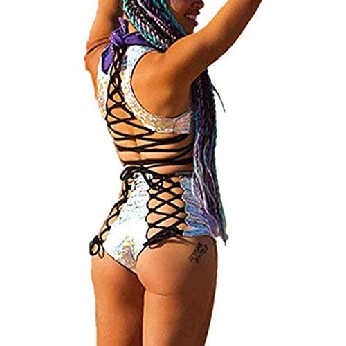 Women's Rave Holographic Bodysuit Set in Metallic Silver for Dance Parties and Festivals
