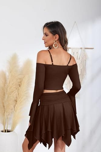 Ophestin Women's Y2K Fairy Off-Shoulder Handkerchief Skirts Set