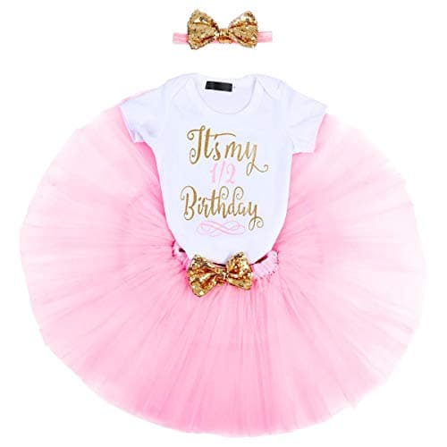 ODASDO Baby Girl Birthday Cake Smash Tutu Dress Romper 3pcs Set