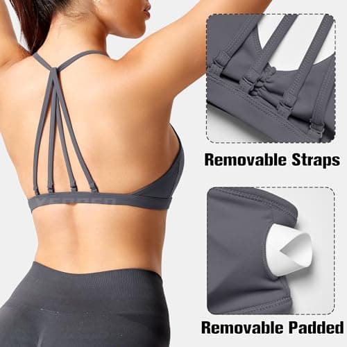 Yeoreo Women's Padded Strappy Open Back Workout Gym Bra