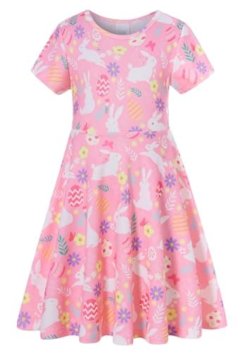 RAISEVERN Toddler Girls Short Sleeve Casual Midi Sundress 4-9T