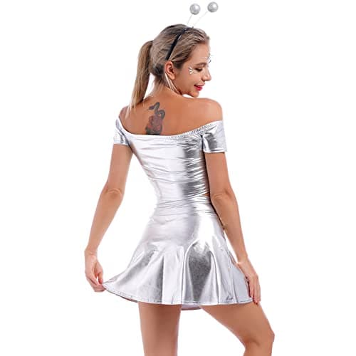Alien Costume Set for Women - Crop Top, Mini Skirt, Headband - Halloween Cosplay