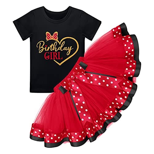 Baby Girls Birthday Outfit with Polka Dots Tops and Tutu Skirt