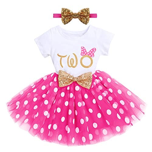 IMEKIS Baby Girls 1st & 2nd Birthday Outfit with Dress & Tutu Set