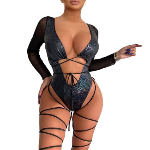 ZGMYC Women's Rave Snakeskin Buckle Sheer Swimsuit