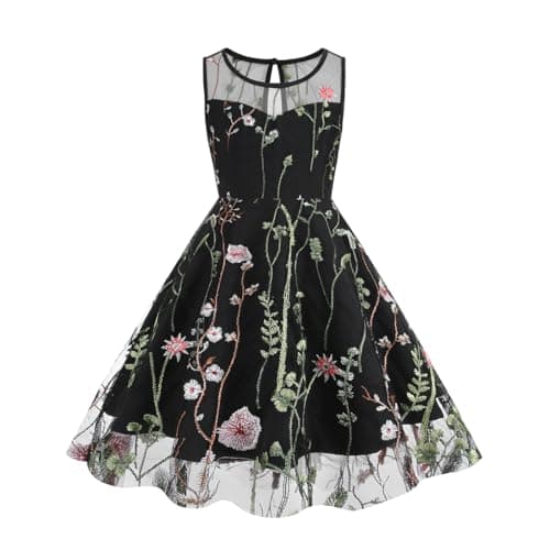 Embroidered Floral Lace Dress for Kids Girls