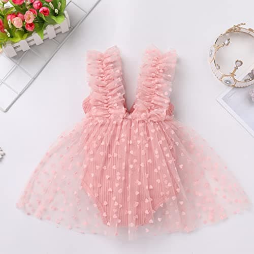 Newborn Baby Girl 1st Birthday Lace Tulle Romper Dress with Floral Headband
