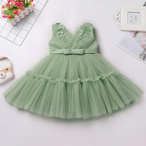 ODASDO V-Neck Sleeveless Tulle Tutu Dress for Flower Girls and Kids
