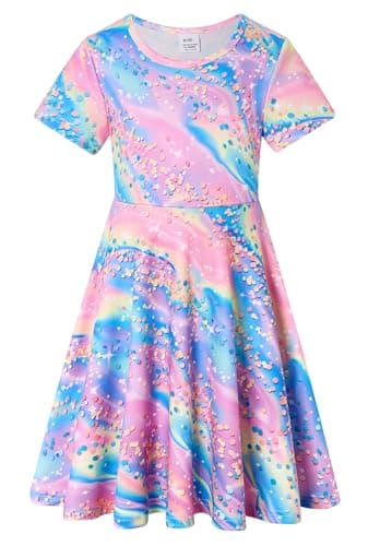 RAISEVERN Toddler Girls Short Sleeve Casual Midi Sundress 4-9T