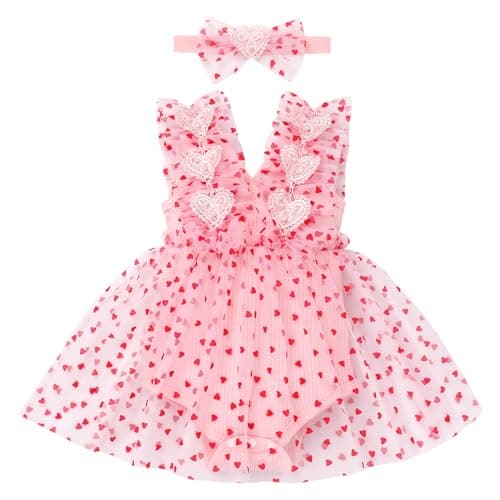 Newborn Baby Girl 1st Birthday Lace Tulle Romper Dress with Floral Headband