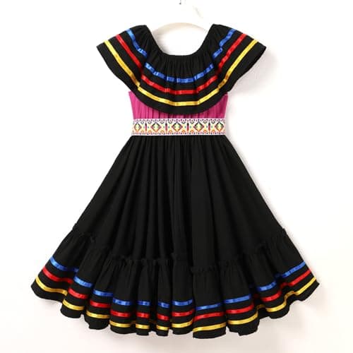 Toddler Kids Girl Mexican Traditional Embroidered Floral Dress