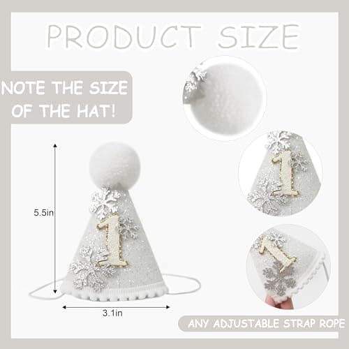 KOJIN Snowflake Birthday Crown for Baby, Winter Onederland Hat, Silver & Pink