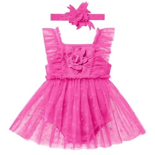 Newborn Baby Girl 1st Birthday Outfit Floral Romper Dress Tulle Cake Smash Photo Shoot
