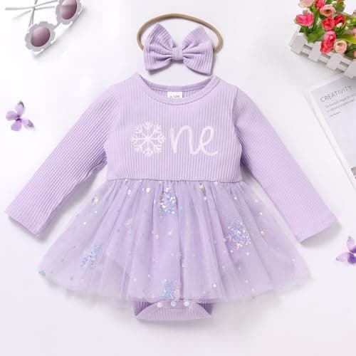IMEKIS Baby Girl 1st Birthday Outfit: Pumpkin & Snowflake Romper with Headband for Cake Smash Photos