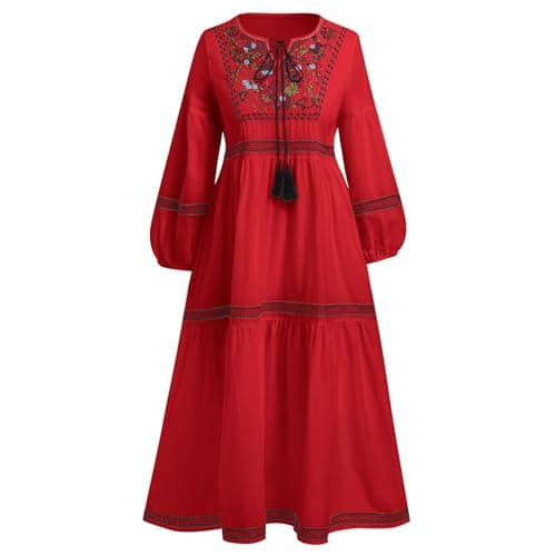 Floral Embroidered Mexican Dress for Women