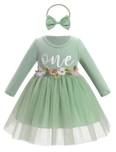 IDOPIP Baby Girls' 1st Birthday Flower Tutu Dress & Headband Set for Cake Smash