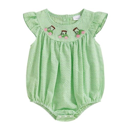 Amiblvowa Baby Girl 1st Birthday Sleeveless Embroidery Smocked Romper