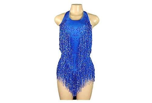 HEYDHSDC Sparkly Crystals Fringe Bodysuit Dance Costume
