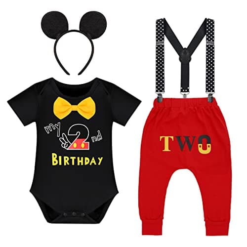 IMEKIS Toddler Boys 2nd Birthday Outfit Bowtie Romper Pants Headband