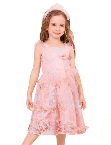 OBEEII Toddler Butterfly Embroidered Tulle Dress for Birthday Party