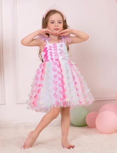 FYMNSI Toddler Girl Rainbow Floral Summer Tutu Dress