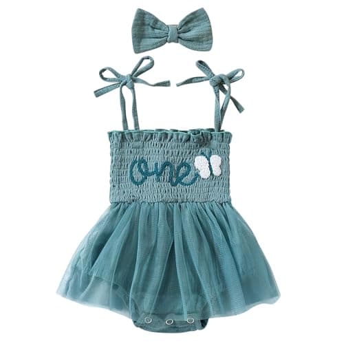 Baby Girls 1st Birthday Romper Tutu Dress - One Year Old Party Outfit