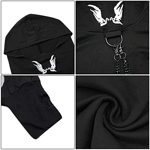 Goth Skeleton Hoodie Crop Top with Iron Chain for Halloween Festival