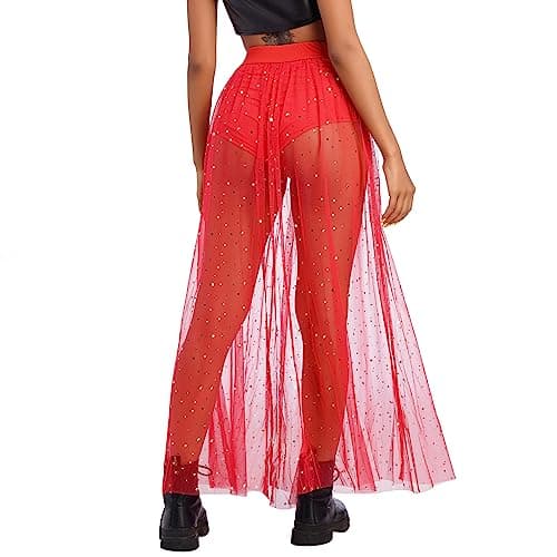 IMEKIS Women's Shiny Stars Maxi Skirt for Music Festivals & Halloween