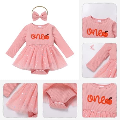 IMEKIS Baby Girl Fall Pumpkin Winter Snowflake Romper Sparkle Dress Headband