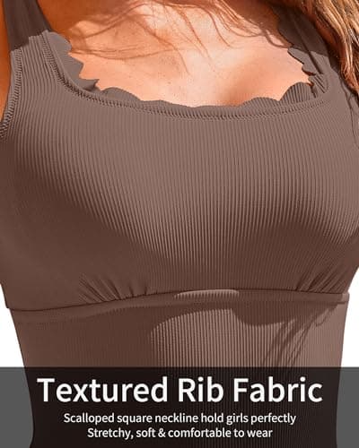 Charmo Retro Scalloped Ribbed One Piece Swim Suit