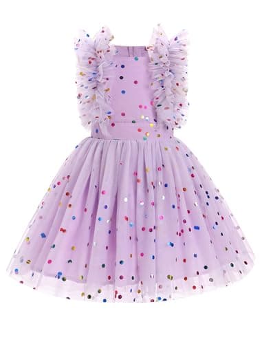 IBTOM CASTLE Girls' Butterfly Daisy Polka Dots Tulle Birthday Dress