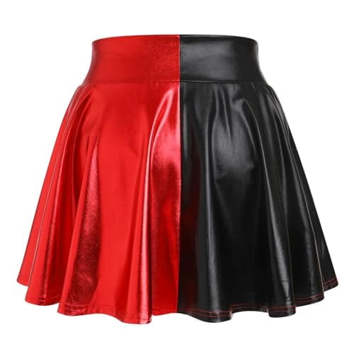 IMEKIS Women's Shiny Pleated Mini Skater Skirt for Sparkly Halloween Cosplay