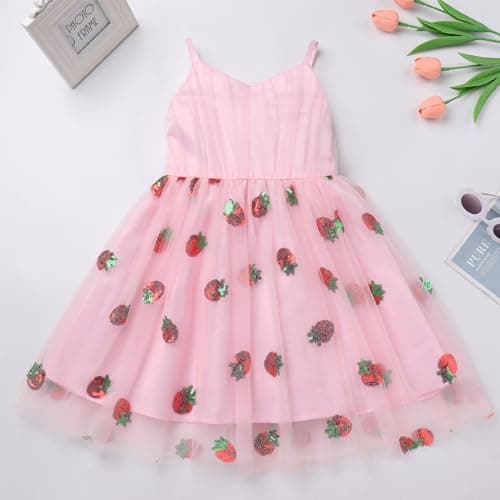 IMEKIS Kid's Strawberry Birthday Tulle Dress for 1-6T Pageant Parties