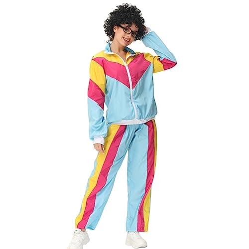 Retro Hip Hop Windbreaker for Women Men - IMEKIS 80s Tracksuit Halloween Cosplay Disco Shell Suit