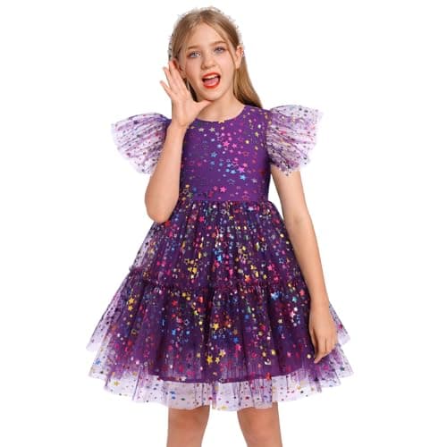 IMEKIS Girls' Confetti Stars Birthday Princess Tulle Dress for 3-10T