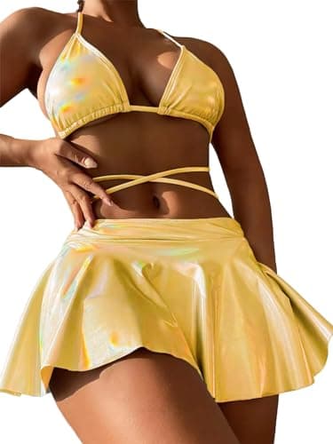Metallic Bikini Sets for Women - DaiLiWei 3 Piece Triangle Swimsuits