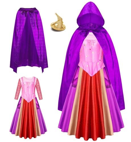 RuuYiicoco Sanderson Sisters Halloween Girl Witch Costume with Cape