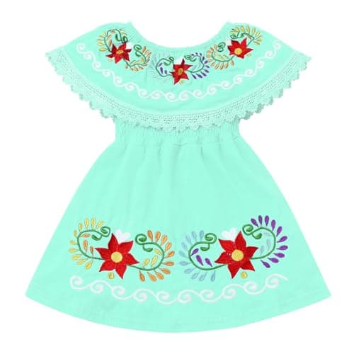 IMEKIS Toddler Girls Mexican Floral Embroidered Dress Birthday & Halloween Costume