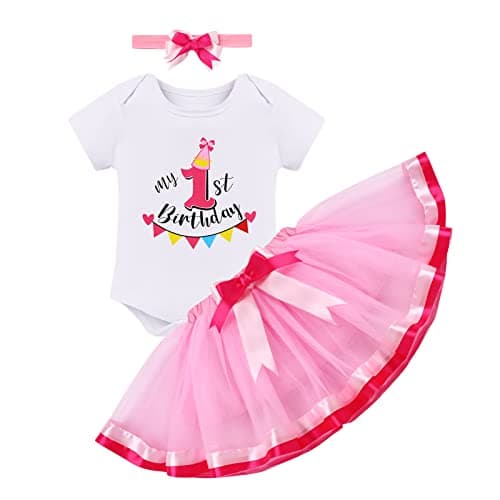 ODASDO Baby Girl 1st/2nd/3rd Birthday Party Cake Smash Tutu Set 3pcs