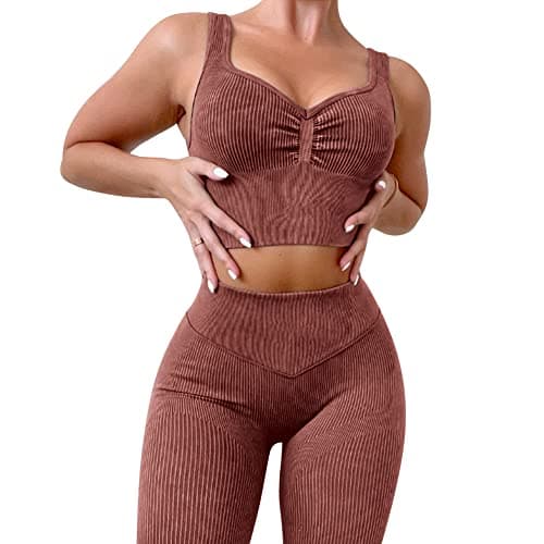 ABOCIW Women's Ribbed Seamless High Waist Scrunch Leggings with Sport Bra