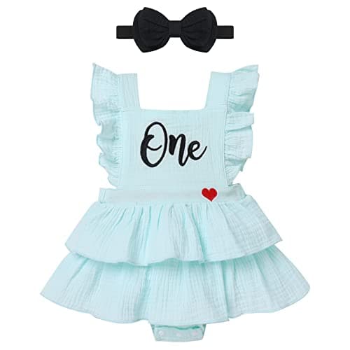 Baby Girl 1st Birthday Boho Romper Outfit with Headband for Summer Photos