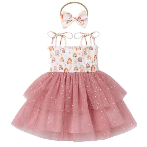IMEKIS Toddler Girl Boho Birthday Dress & Headband Straw Melon Party Outfit