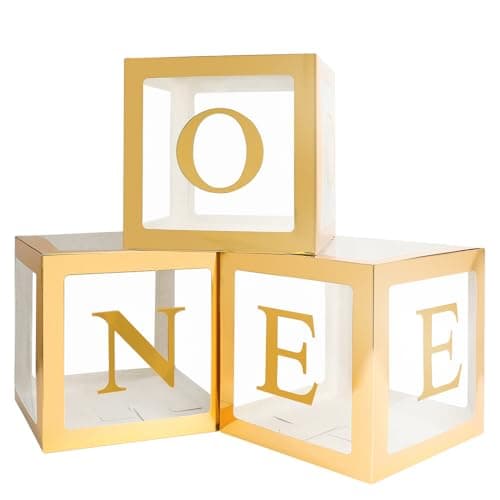 Keencopper 1st Birthday Decorations - 3 Pcs Balloon Boxes, Clear Blocks, Letter Props