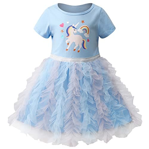 VASCHY Cute Ruffle Tulle Dress for Girls, Toddler to Big Kid Size 2-10T
